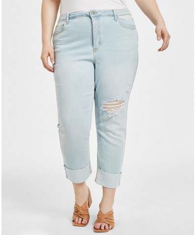 Trendy Plus Size Oversized Shirt & Ripped Straight Jeans Blue $18.29 Jeans