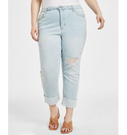 Trendy Plus Size Oversized Shirt & Ripped Straight Jeans Blue $18.29 Jeans