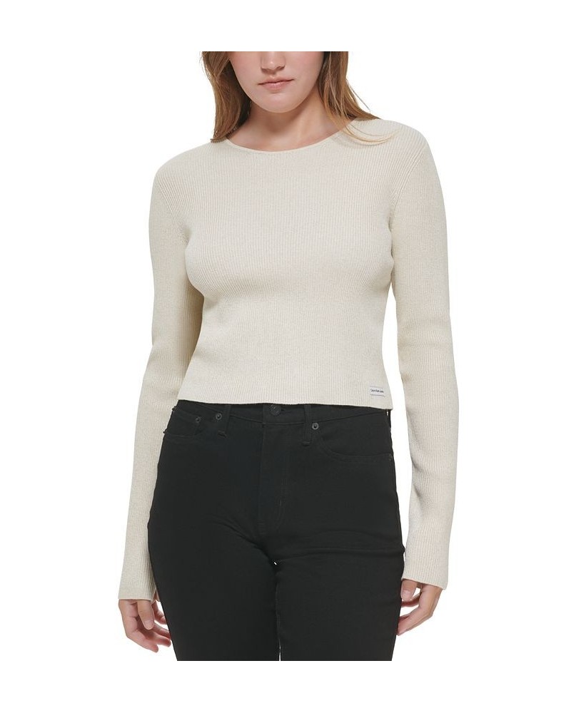 Women's Cropped Rib-Knit Sweater Mascarpone Gold $24.68 Sweaters