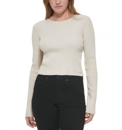 Women's Cropped Rib-Knit Sweater Mascarpone Gold $24.68 Sweaters