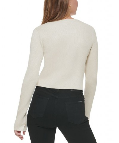 Women's Cropped Rib-Knit Sweater Mascarpone Gold $24.68 Sweaters