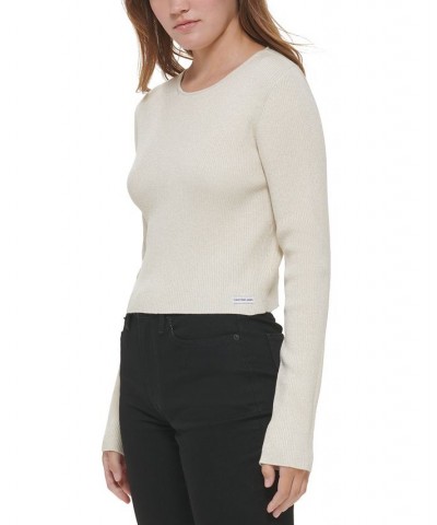 Women's Cropped Rib-Knit Sweater Mascarpone Gold $24.68 Sweaters