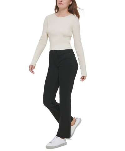 Women's Cropped Rib-Knit Sweater Mascarpone Gold $24.68 Sweaters