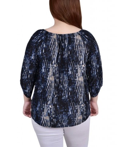 Plus Size 3/4 Push Tab Round Neck Henley Top Denim Swirlbreeze $13.72 Tops