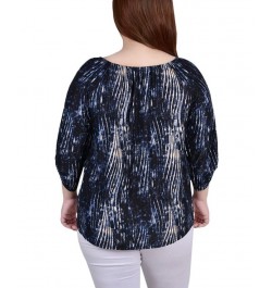 Plus Size 3/4 Push Tab Round Neck Henley Top Denim Swirlbreeze $13.72 Tops