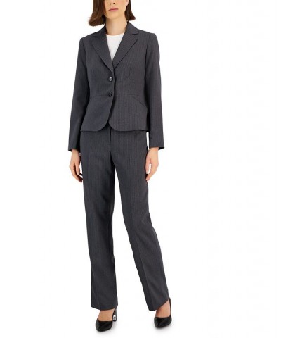 Women's Two-Button Pinstriped Pantsuit Regular & Petite Gray $45.00 Suits