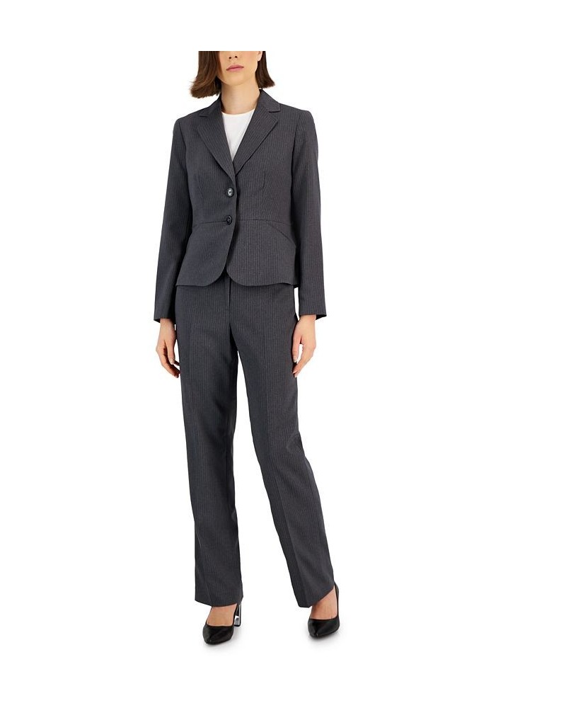 Women's Two-Button Pinstriped Pantsuit Regular & Petite Gray $45.00 Suits