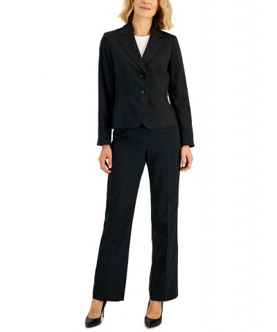 Women's Two-Button Pinstriped Pantsuit Regular & Petite Gray $45.00 Suits