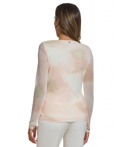 Women's Printed Asymmetric Mesh Top Petal Multi $48.06 Tops