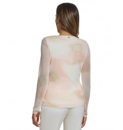 Women's Printed Asymmetric Mesh Top Petal Multi $48.06 Tops