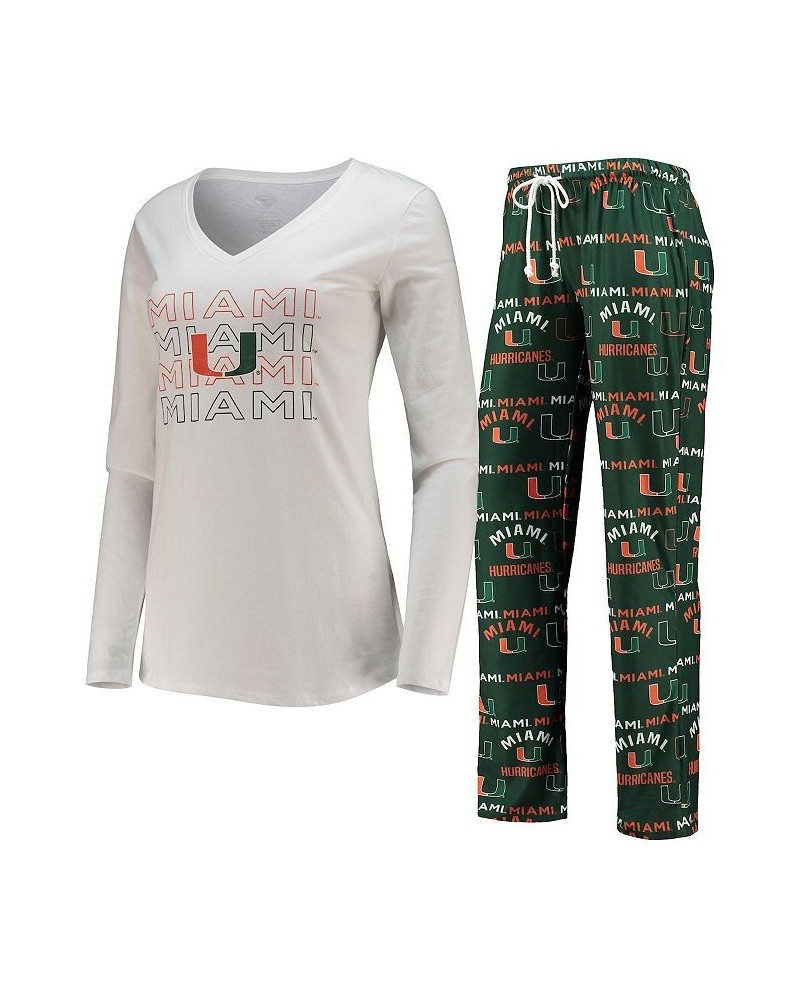 Women's Green White Miami Hurricanes Flagship Long Sleeve T-shirt and Pants Sleep Set Green, White $27.30 Pajama