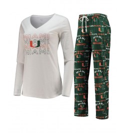 Women's Green White Miami Hurricanes Flagship Long Sleeve T-shirt and Pants Sleep Set Green, White $27.30 Pajama