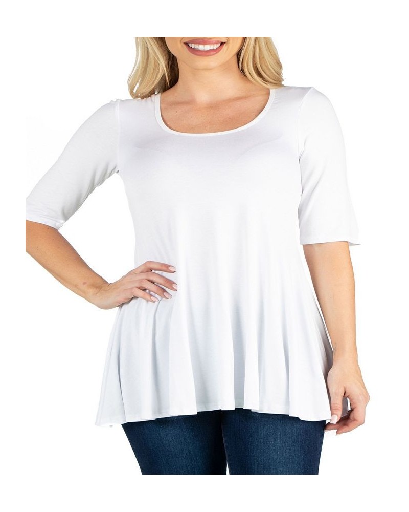 Women's Elbow Sleeve Swing Tunic Top White $18.48 Tops