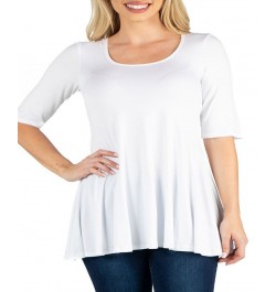 Women's Elbow Sleeve Swing Tunic Top White $18.48 Tops