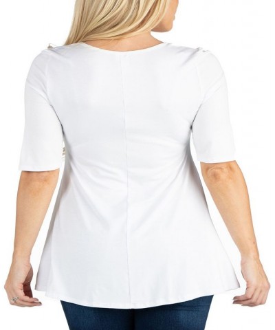 Women's Elbow Sleeve Swing Tunic Top White $18.48 Tops