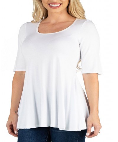 Women's Elbow Sleeve Swing Tunic Top White $18.48 Tops