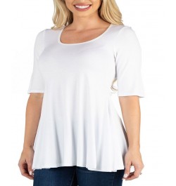 Women's Elbow Sleeve Swing Tunic Top White $18.48 Tops