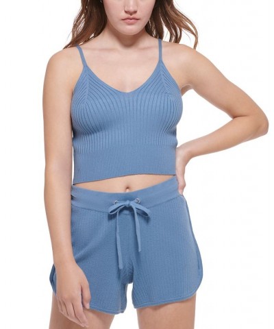 Women's Ribbed Knit Sleeveless Top Blue $16.95 Tops