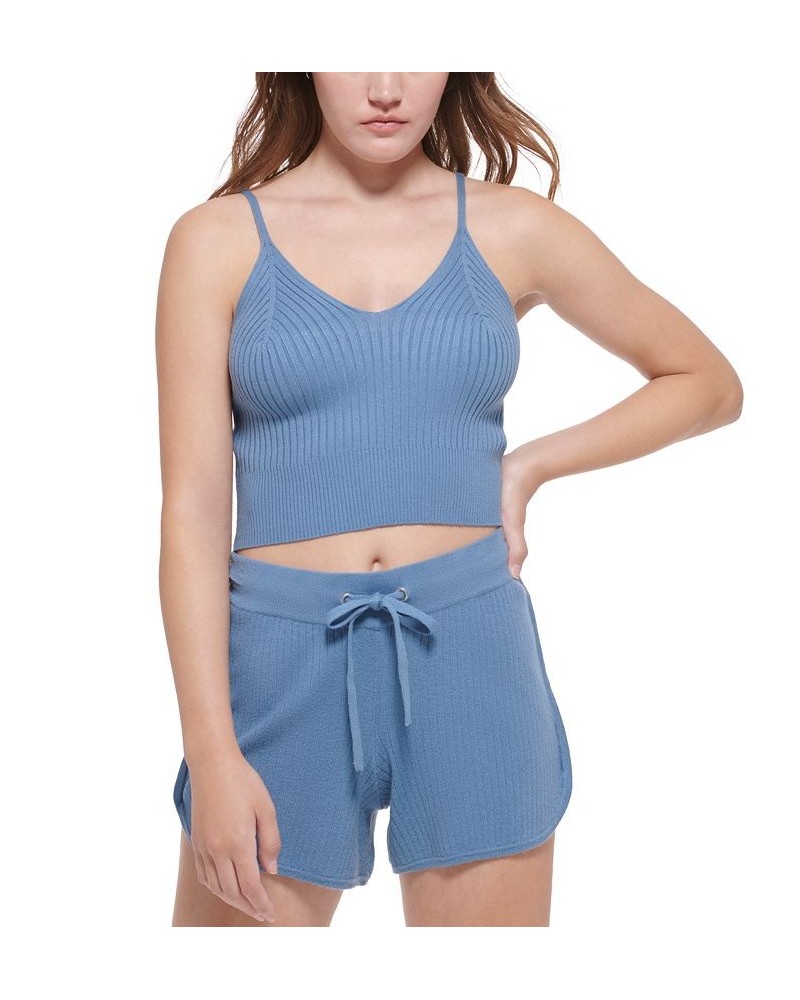 Women's Ribbed Knit Sleeveless Top Blue $16.95 Tops