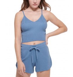 Women's Ribbed Knit Sleeveless Top Blue $16.95 Tops