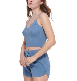 Women's Ribbed Knit Sleeveless Top Blue $16.95 Tops