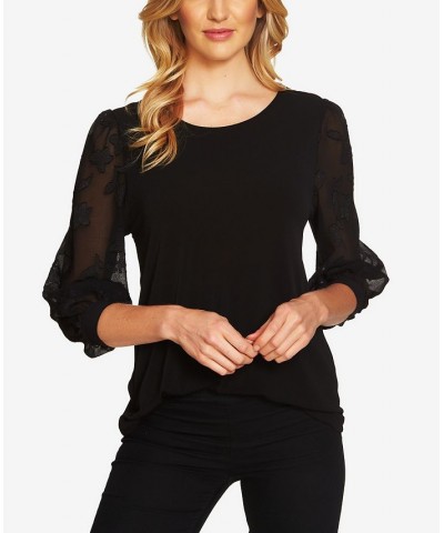 Women's Lace-Sleeve Knit Blouse Rich Black $21.10 Tops