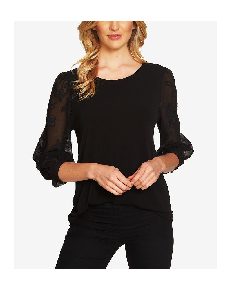 Women's Lace-Sleeve Knit Blouse Rich Black $21.10 Tops