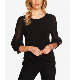 Women's Lace-Sleeve Knit Blouse Rich Black $21.10 Tops