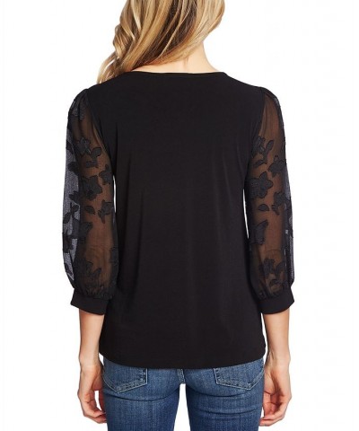 Women's Lace-Sleeve Knit Blouse Rich Black $21.10 Tops