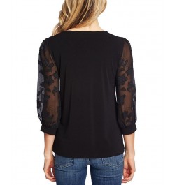 Women's Lace-Sleeve Knit Blouse Rich Black $21.10 Tops