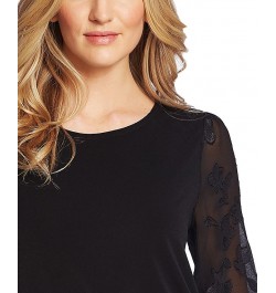 Women's Lace-Sleeve Knit Blouse Rich Black $21.10 Tops