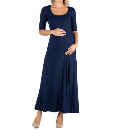 Casual Maternity Maxi Dress with Sleeves Blue $24.48 Dresses