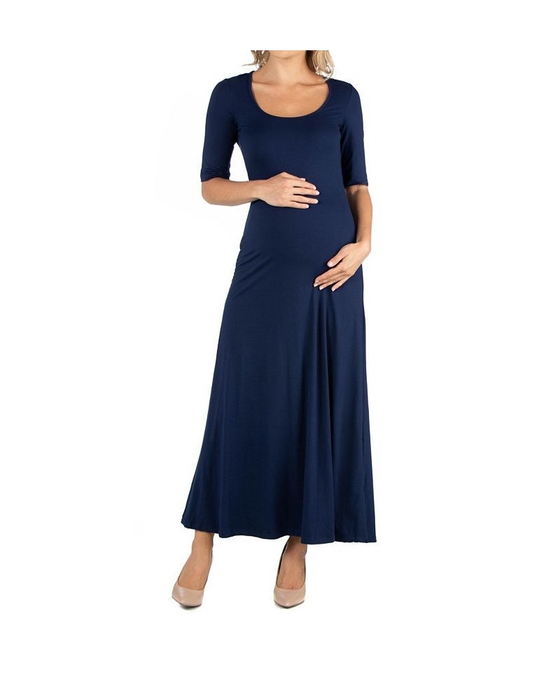 Casual Maternity Maxi Dress with Sleeves Blue $24.48 Dresses