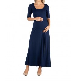 Casual Maternity Maxi Dress with Sleeves Blue $24.48 Dresses