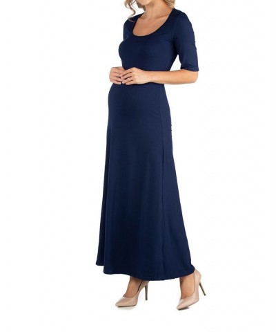 Casual Maternity Maxi Dress with Sleeves Blue $24.48 Dresses