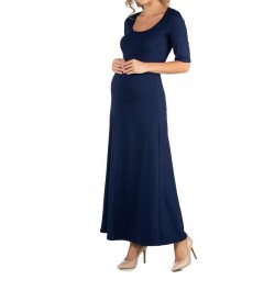 Casual Maternity Maxi Dress with Sleeves Blue $24.48 Dresses