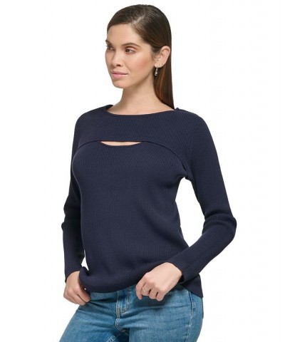 Women's Ribbed Cutout Sweater Twilight $27.43 Sweaters