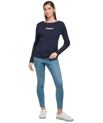 Women's Ribbed Cutout Sweater Twilight $27.43 Sweaters