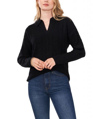 Women's Collared Cable Sweater Rich Black $26.40 Sweaters