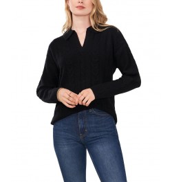 Women's Collared Cable Sweater Rich Black $26.40 Sweaters