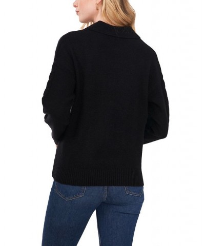 Women's Collared Cable Sweater Rich Black $26.40 Sweaters