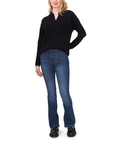 Women's Collared Cable Sweater Rich Black $26.40 Sweaters