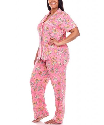 Plus Size Short Sleeve Pants Tropical Pajama Set 2-Piece Pink, Orange $30.09 Sleepwear