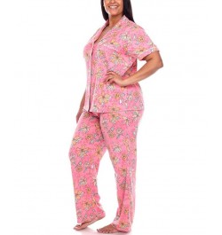 Plus Size Short Sleeve Pants Tropical Pajama Set 2-Piece Pink, Orange $30.09 Sleepwear