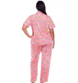 Plus Size Short Sleeve Pants Tropical Pajama Set 2-Piece Pink, Orange $30.09 Sleepwear