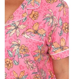 Plus Size Short Sleeve Pants Tropical Pajama Set 2-Piece Pink, Orange $30.09 Sleepwear