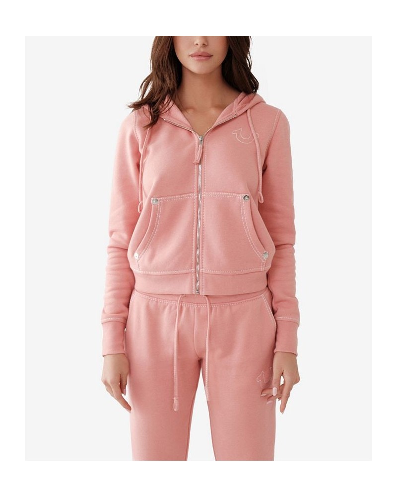 Women's Big T Classic Zip Hoodie Coral Almond $70.98 Tops