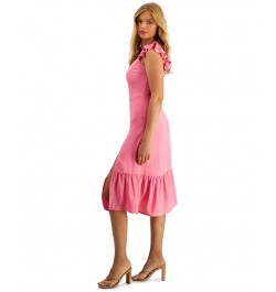 Women's Ruffled Side Front Slit Midi Dress Flamingo $21.33 Dresses