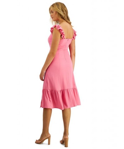 Women's Ruffled Side Front Slit Midi Dress Flamingo $21.33 Dresses