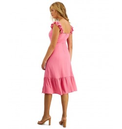 Women's Ruffled Side Front Slit Midi Dress Flamingo $21.33 Dresses